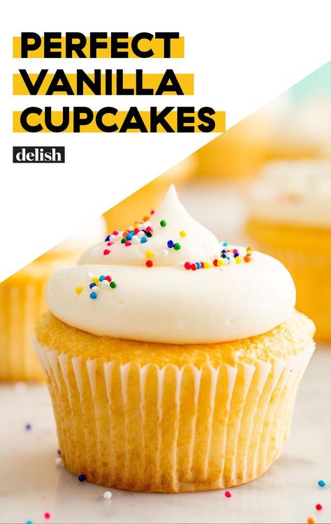 Make this your new birthday party go-to. #vanillacupcakes #cupcakes #vanilla #desserts #easydesserts #kidsdesserts #delish Perfect Vanilla Cupcakes, Cupcake Cakes Recipes, Cupcake Recipes Vanilla, Best Cupcake Recipe, Recipe For Cupcakes, Best Vanilla Cupcakes, Best Cupcakes Ever, Best Vanilla Cupcake Recipe, Homemade Vanilla Cupcakes