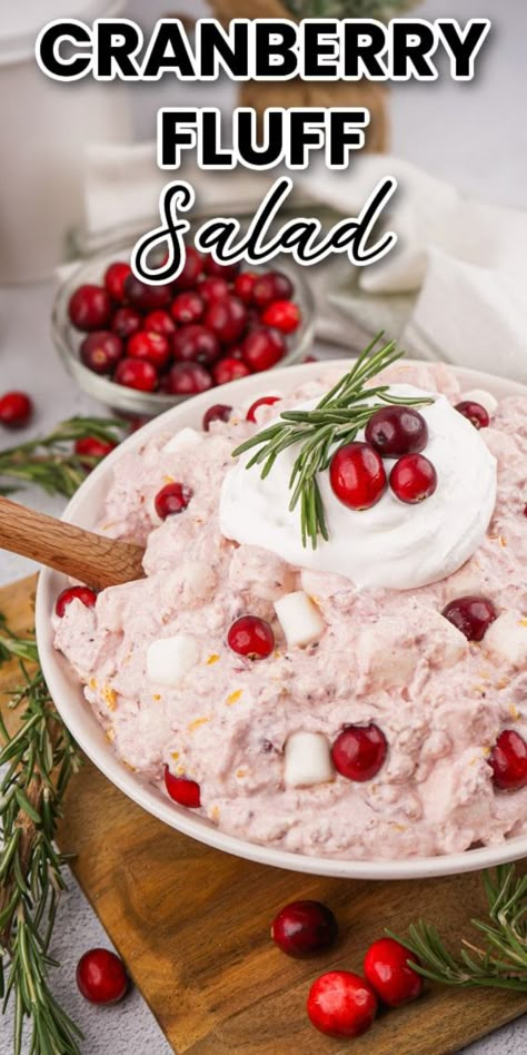 Make This Quick and Easy Cranberry Fluff Salad Recipe Using Just 6 Ingredients Easy Cranberry Fluff, Cranberry Fluff Salad, Thanksgiving Fruit Salad, Fluff Recipes, Cranberry Jello Salad, Cranberry Fluff, Cranberry Salad Recipes, Thanksgiving Fruit, Cranberry Pomegranate