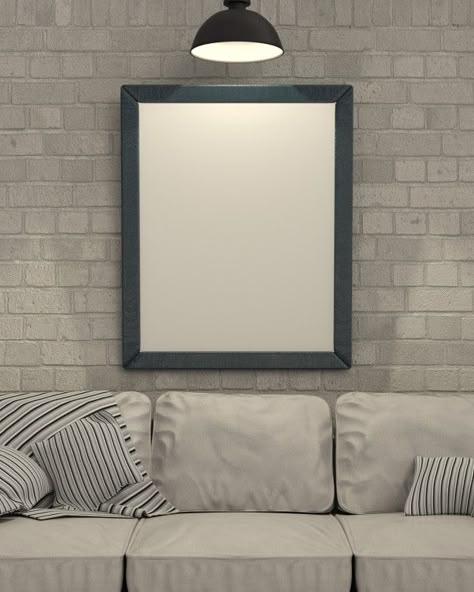 blank white framed on brick wall behind couch, white and neutral tones New Background Hd, Picture Frame On Wall, Frame On Wall, Frame Mockup Free, Background Picsart, Empty Picture Frames, Watercolor Typography, New Background, Photoshop Digital Background