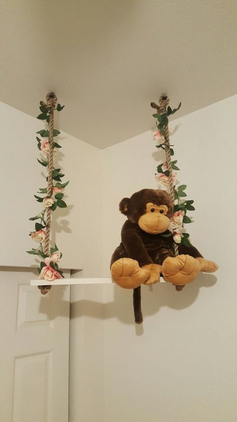 Monkey Swing Baby Girl Nursery Pet Monkey Room, Jungle Theme Nursery Girl, Monkey Room Ideas, Baby Girl Jungle Nursery, Jungle Nursery Girl, Girls Jungle Room, Girl Jungle Room, Girls Safari Bedroom, Girls Jungle Bedroom