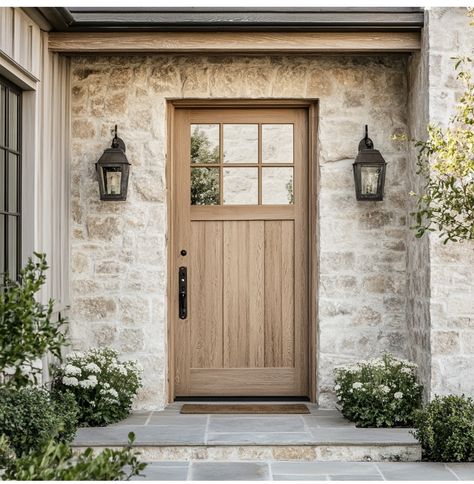 Stone Exterior Houses Farmhouse, Stone Entryway Exterior, Small Front Porch Decor, Limestone House, Stone Exterior Houses, Garage Addition, Home Exterior Makeover, European Farmhouse, Cottage Life