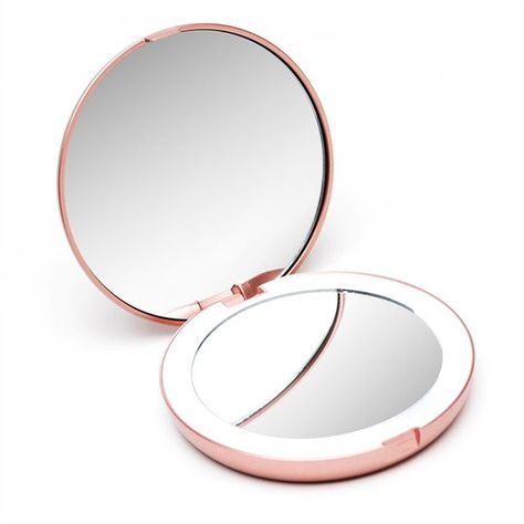 Fancii Mini Lumi LED Lighted Compact Mirror Rose Gold by Fancii | Personal Care Gifts | www.chapters.indigo.ca Makeup Vanity Organization, Makeup Tables, Storage Vanity, Bag Mirror, Carryon Bag, Mini Mirror, Living In France, Gifts Makeup, Crochet Mat