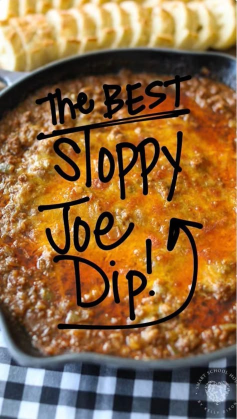 Sloppy Joe Dip, Sloppy Joes Dip, Toasted Baguette Slices, Dip Recipes Crockpot, Beef Appetizers, Baguette Slices, Toasted Baguette, Beef Dip, Smart School House