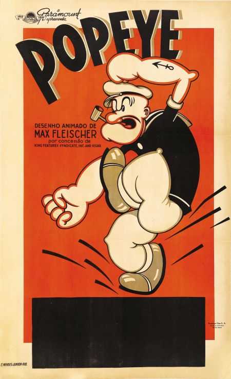 Movie Posters:Animated, Popeye Stock Poster (Paramount, 1937). Brazilian One Sheet (25.5" X42"). In the early 1930s, Max and Dave Fleischer, the br... Image #1 Popeye Cartoon, Popeye And Olive, Animated Movie Posters, Popeye The Sailor Man, Bd Art, Vintage Cartoons, Funny Cartoon Pictures, Old Movie, Cartoon Photo