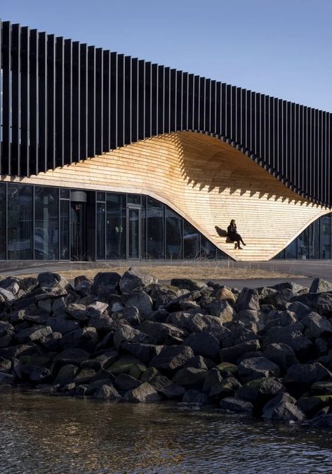 Water Playground, Wooden Facade, Parametric Architecture, Parametric Design, Architecture Ideas, Facade Architecture, Main Entrance, Aarhus, Natural Scenery