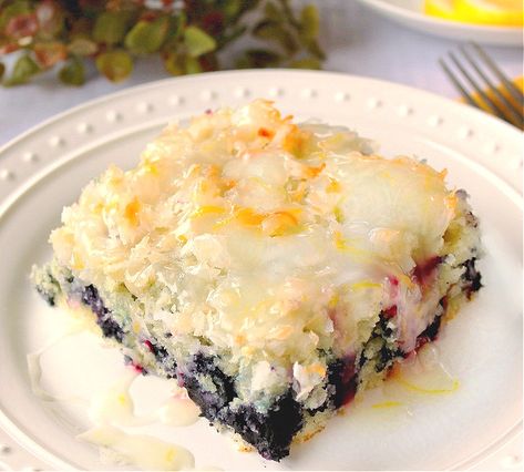 Coconut Blueberry Cake via @BunnysWarmOven Lemon Blueberry Pudding, Blueberry Cream Cheese Coffee Cake, Blueberry Pudding Cake, Coconut Blueberry, Blueberry Pudding, Cheese Coffee Cake, Cream Cheese Coffee Cake, Blueberry Cream Cheese, Blueberry Cake