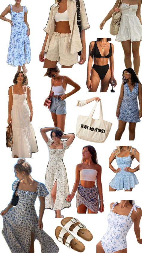 Honeymoon in Greece outfits Outfits Ideas For Greece, Florida Honeymoon Outfits, European Honeymoon Outfit, Greece Cruise Outfits, Greece Trip Outfits, Summer In Greece Outfit, Greece Aesthetics Outfit, Beach Honeymoon Outfits, Italy Trip Outfits