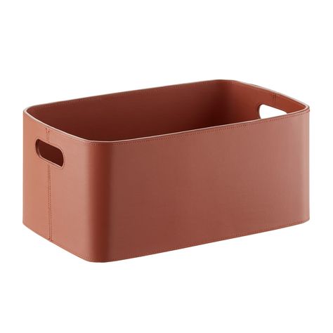 The Container Store Samson Faux Leather Bin | The Container Store Leather Storage Bins, Modern Rectangular Leather Organizers, Modern Leather Organizers, Rectangular, Fabric Cube Storage Bin (13") - Threshold, Modern Leather Organizer, Rectangular Shape, Decorative Storage Boxes, Cubicle Decor, Cubicle, Container Store