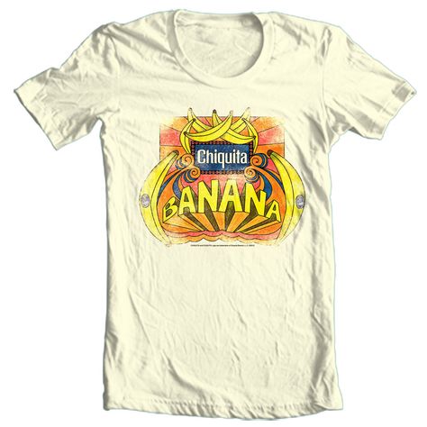 Chiquita Banana retro 70's 80's 100% cotton foodie t-shirt CHQ101 - T-Shirts Hailey Rose, T Shirt Sketch, Chiquita Banana, 70s Fabric, Hockey Guys, School Tops, 80s Style, Fabric Prints, Retro Vintage Style