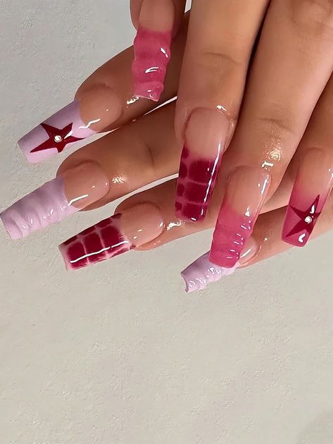 Nails Baddie, American Nails, 3d Nail Designs, Ballet Nails, Grunge Nails, 3d Star, Exotic Nails, Gem Nails, Star Nails