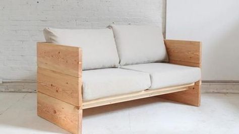 Wood Frames Diy, Homemade Sofa, Cushions Ideas, Diy Bank, Box Sofa, Homemade Modern, Sofa Wood Frame, Pallet Sofa, Ikea Sofa