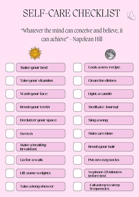 This self-care planner will help you create a daily routine that supports your physical, mental, and emotional health. It includes a daily checklist, habit tracker, and monthly goals. The digital planner is also available for you to access on your phone or Printable Self Care, Daily Routine Planner, Self Care Checklist, Daily Checklist, Routine Planner, Planner Pdf, Girly Tattoos, Digital Planners, School Organization