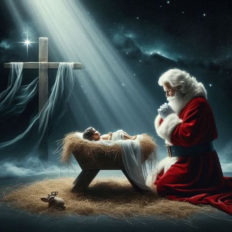 Santa And Jesus Picture, Santa With Baby Jesus, Santa And Jesus, Santa Wallpaper, Christmas Nativity Images, Nativity Images, Christmas Holiday Traditions, Kneeling Santa, Tf2 Funny