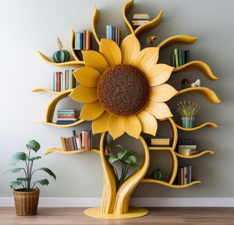 Sunflower Home Decor, English Library, Sunflower Pictures, House Plants Decor, Creative Furniture, Dream Room, Plant Decor, Home Accents, Accent Decor