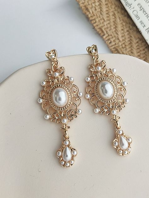 2pcs Bohemian Vintage Baroque Faux Pearl Earrings For Women Party & Daily WearI discovered amazing products on SHEIN.com, come check them out! Baroque Jewelry, Faux Pearl Earrings, Baroque Pearl Earrings, Silver Jewelry Fashion, Hanging Earrings, Women Party, Bohemian Earrings, Vintage Bohemian, Elegant Jewelry