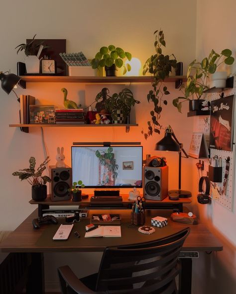 work from home desk setup • Instagram Cool Computer Desks, Setting Up A Home Office, Aesthetic Desk Setup, Desk Setups, Home Studio Setup, Aesthetic Desk, Computer Desks, Gamer Room Decor, Cozy Home Office