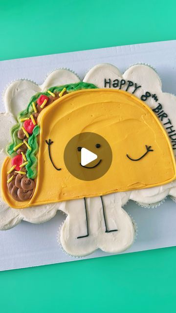 Taco Cupcake Cake, Taco Cake Topper, Taco Themed Cake, Threesta Birthday Cake, Taco Cake Birthday, Taco Theme Cake, Taco Cake Ideas, Insta Accounts To Follow, Taco Birthday Cake