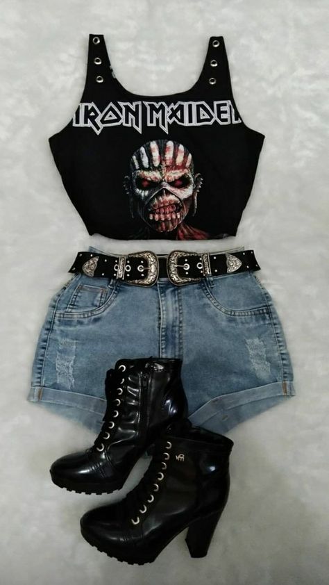 90 Rock Fashion, Welcome To Rockville Outfit, Taylor Momsen Style Outfits, Rock And Roll Outfits Women, Rock And Roll Outfits, Metal Concert Outfit, Punk Style Outfits, 80s Rock, Look Rock