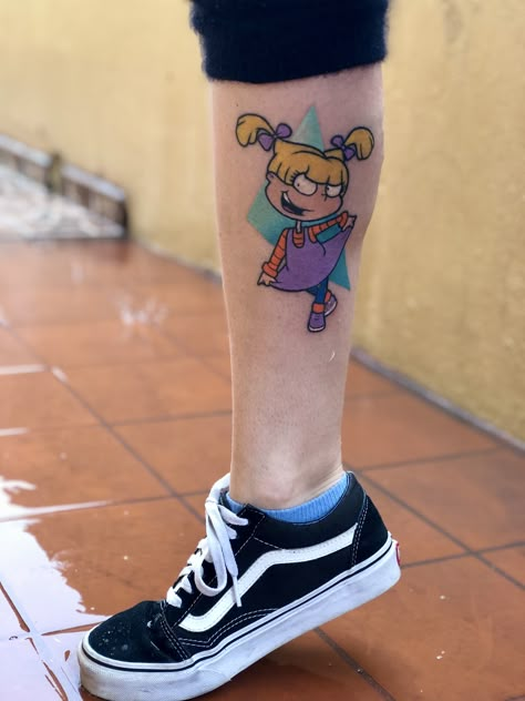 Angelica Tattoo Rugrats, Tattoo Ideas Printable, Rugrats Tattoo Ideas, Angelica Tattoo, Rugrats Tattoo, Cartoon Tattoo Ideas, Angelica Pickles, 90s Tattoos, Animated Shows