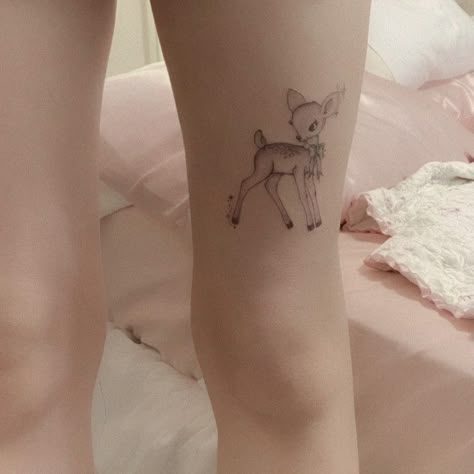 Bunny With Bow Tattoo, Coquette Tattoo, Bambi Tattoo, Fawn Tattoo, Pink Coquette Aesthetic, Deer Tattoo, Under Your Spell, Cute Little Tattoos, Stylist Tattoos