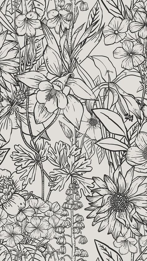 Aesthetic flower mobile wallpaper, hand drawn line art design in black and white | free image by rawpixel.com / Aum Book Art Aesthetic, Line Art Background, White Scrapbook, Flower Line Art, Doodle Background, Butterfly Art Painting, Flower Mobile, Aesthetic Flower, Drawing Wallpaper