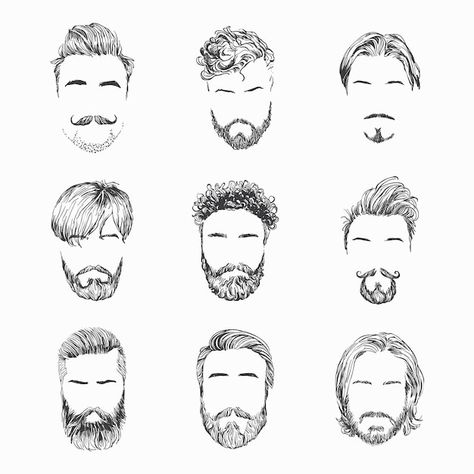 Drawing A Mans Face, Men Hair Sketch, Beard Drawing Reference, Man With Beard Drawing, Men Hairstyle Drawing, Beard Reference, Beard Sketch, Mustache Drawing, Beard Illustration