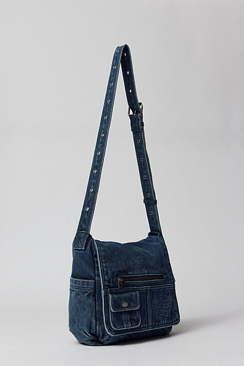 BDG Denim Messenger Bag in Blue Denim, Women's at Urban Outfitters Denim Messenger Bag, Shoulder Bag Outfit, Diy Messenger Bag, Sick Clothes, Adjustable Bag Strap, My Style Bags, Crossbody Bag Fashion, Profile Silhouette, Denim Bags