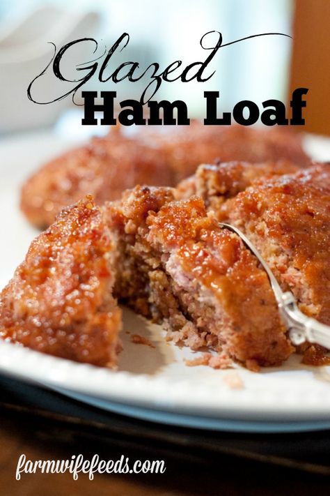 Glazed Ham Loaf from Farmwife Feeds is a family favorite for holidays, a mixture of ham and ground pork with a sweet glaze. #pork ##ham #meat #recipe Amish Ham Loaf Recipe, Pork Ideas, Ham Sauce, Ham Dishes, Sweet Glaze, Leftover Ham Recipes, Easy Ham, Glazed Ham, Pork Ham