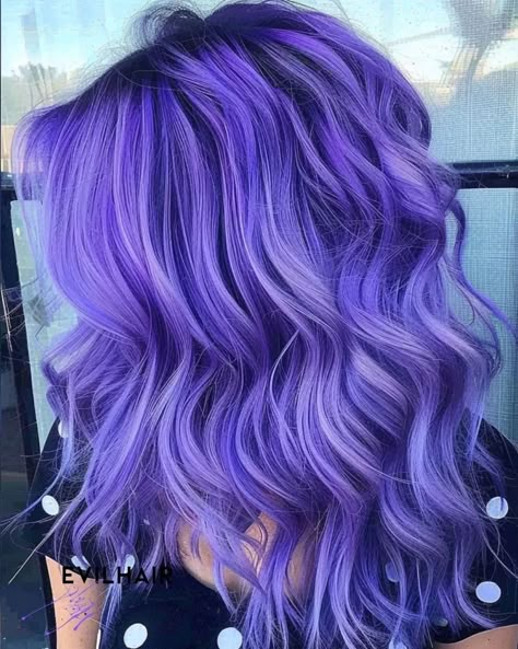 Purple And Periwinkle Hair, Ultraviolet Hair Color, Vivid Hair Color Ideas Blondes, Blueish Purple Hair, Blueberry Hair Color, Purple And Blue Hair Color Ideas, Light Purple Hair Dye, Cool Purple Hair, Purple Color Hair