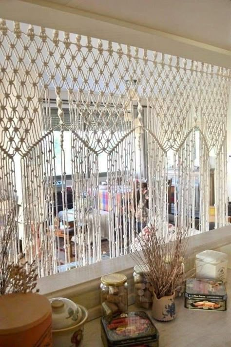 Entryway Divider, Macrame Curtains, Curtain Divider, Curtain Room Divider, Simpul Makrame, Natural Room, Art Macramé, Pola Macrame, Bohemian Macrame