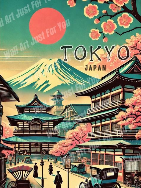 Printable Vintage Tokyo Japan Travel Poster Digital Download Retro Japanese Wall Art Print Featuring Mount Fuji and Cherry Blossoms - Etsy Japan Travel Poster, Vintage Tokyo, Tokyo Japan Travel, Retro Japanese, Japanese Wall Art, Japanese Wall, Retro Travel Poster, Printable Vintage, Mount Fuji