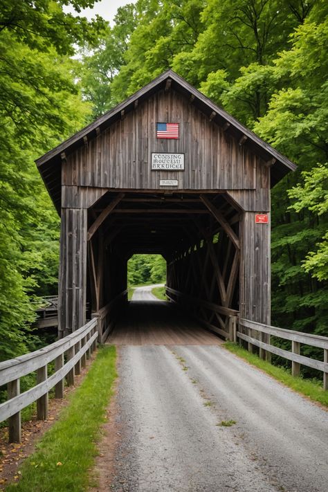 Crossing Time: A Tour of Indiana’s Historic Covered Bridges Covered Bridge Painting, Old Bridges, Bridge Painting, Summer Loving, Grant Park, Peaceful Place, Covered Bridge, Bridge Design, Music Man