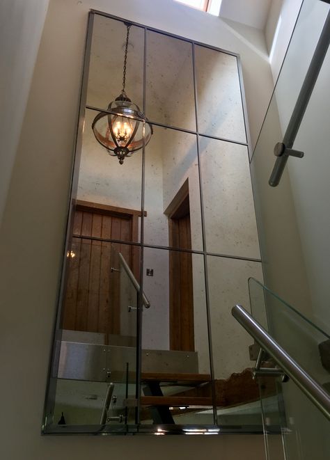 Mirror On Stairs Wall, Stairs Mirror Ideas, Large Mirror On Stairway Wall, Mirror Staircase Wall, Mirror On Stairway Wall Ideas, Stair Wall Mirror, Large Stairway Wall Decor Ideas, Staircase Wall Mirror Ideas, Mirror In Stairway