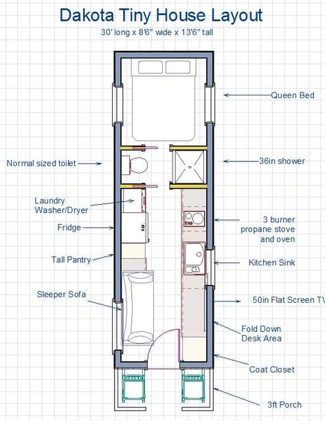 Dakota Tiny Houses. These houses can be moved without any special "oversized" highway permits and towed by a 1 ton truck. Mini Loft, Small Tiny House, Tiny House Layout, Container Ideas, Tiny House Floor Plans, Casa Container, Tiny House Movement, Tiny Spaces, Mobile Homes