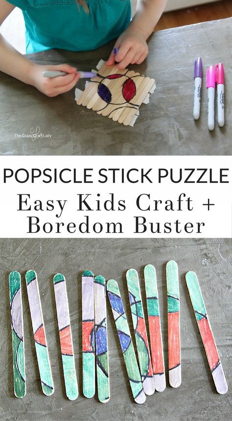 Make a popsicle stick puzzle - your child will love this easy DIY puzzle craft. Keep them entertained with their own custom puzzle activity! Popsicle Stick Puzzle, Quick Kids Crafts, Stick Puzzle, Babysitting Crafts, Puzzle Activity, Diy Puzzle, Popsicle Crafts, Summer Camp Crafts, Travel Crafts