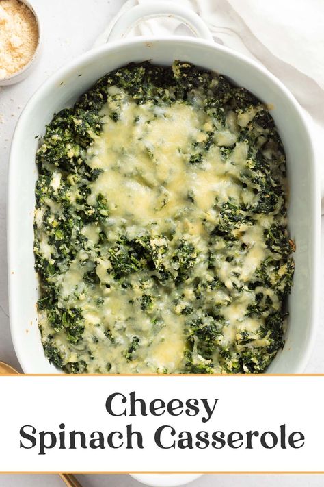 This spinach casserole is deliciously healthy, while extra cheesy! Plenty of spinach is baked into a casserole with two types of cheeses, and crispy breadcrumbs. Add this cheesy spinach casserole to your holiday table for a veggie-packed side dish everyone will love! Cheesy Italian Spinach Bake, Spinach Casserole Recipes, Spinach Bake, Great Dinner Recipes, Recipes List, Spinach Casserole, Cheesy Spinach, Ruth Wilson, Healthy Vegetable Recipes