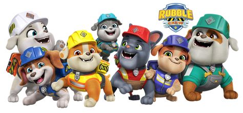 For the TV series, see Rubble & Crew. For the PAW Patrol team, see PAW Patrol (team). The Crew is the construction crew of the Rubble & Crew spin-off series and is comprised of Rubble's family. Rubble Rubble: Rubble is a work-hard, play-hard kind English Bulldog. With the heart of gold, he can easily find the fun in a messy disaster and doesn’t get discouraged when things are looking grim. Rubble loves his snacks, playing with his pals, and throwing on his cool shades to spin tunes and rap as Paw Patrol Backdrop, Rubble And Crew, Paw Patrol Lookout, Paw Patrol Rescue, Cartoon Dogs, Penguins And Polar Bears, Fairytale Photography, Baby Goats, Edible Images