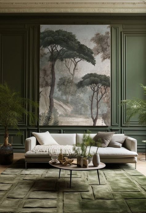 Ananbo Wallpaper, Private Mansion, Wallpaper Interior Design, Chic Wallpaper, Wallpaper Interior, Green Interiors, Green Rooms, Wallpaper Living Room, Dream House Decor