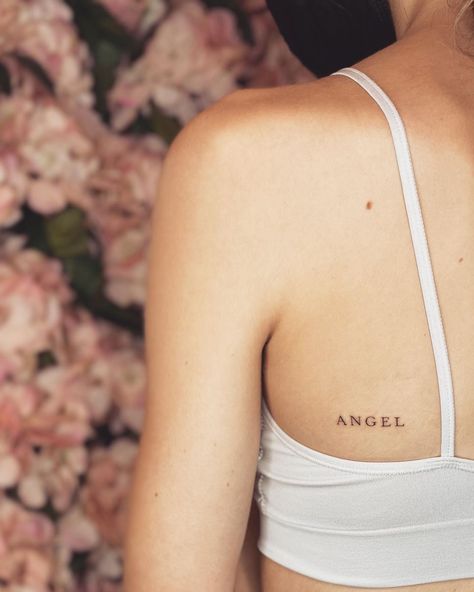 Angel Lettering Tattoo, Tattoo On Back, C Tattoo, Lettering Tattoo, Tattoo Lettering Fonts, Tattoo Lettering, Tattoo Fonts, Lettering Fonts, Back Tattoo