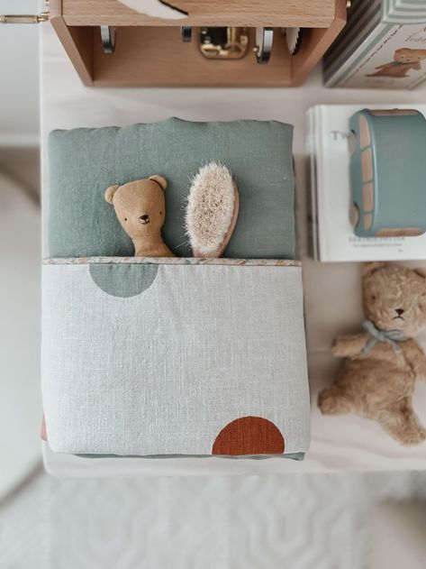 maileg chinos green baby blanket and teddy rattle on a nursery table. Nursery Space, Baby Boy Nursery, Nursery Inspo, Baby Boy Nurseries, Boy Nursery, Newborn Gifts, Interior Inspiration, Baby Toys, Baby Gifts