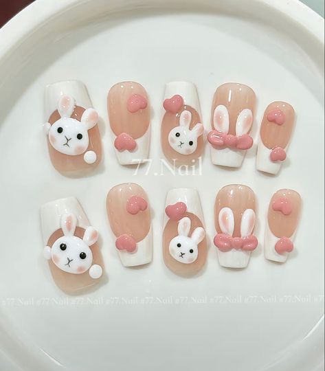 Bunny Nail Art, Quick Nail Art, 3d Nail Art Designs, Diamond Nail Art, Animal Nail Art, Diy Hair Accessories Ribbon, Easter Nail Designs, Gel Nail Art Designs, Subtle Nails