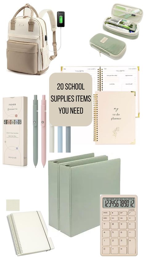 20 Back to School Items You need. Neutral Asesthetic. All Items on amazon. Earthy School Supplies, Amazon Back To School Must Haves, Neutral School Supplies, Amazon School Must Haves, Amazon School Supplies, Aesthetic Back To School Supplies, School Essentials Aesthetic, Back To School Aesthetic, 2000s Fits