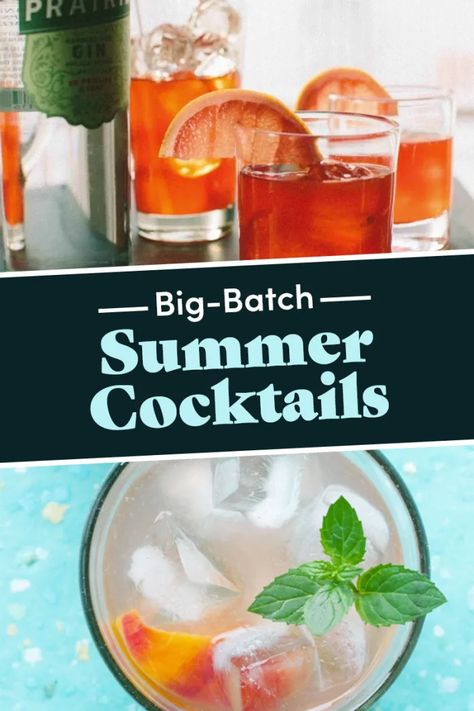 16 Big-Batch Cocktail Recipes Perfect For Summer Parties Batch Summer Cocktails, Pineapple Party Punch, Batch Cocktail Recipe, Berry Sangria, Peach Vodka, Lemonade Punch, Batch Cocktails, Peach Lemonade, Refreshing Summer Cocktails