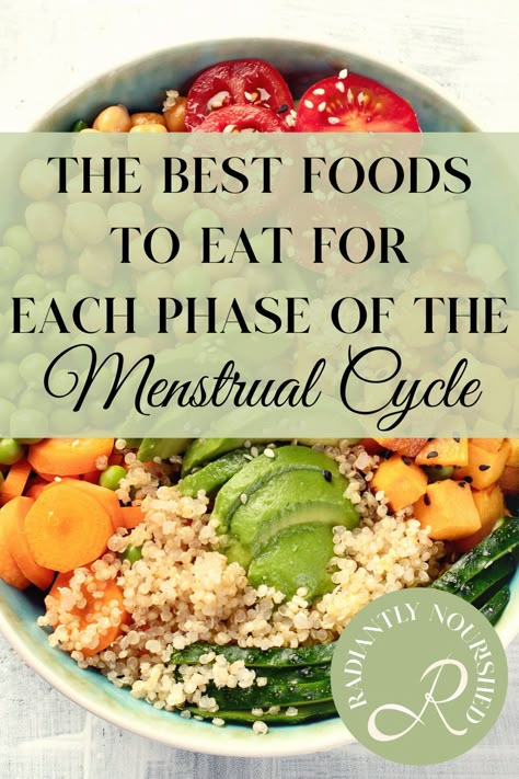 Support your body and cycle by knowing the best foods to eat for each stage of the menstrual cycle. Learn the best foods for each phase of the menstrual cycle with this amazing menstrual cycle food list! #menstrualcycle Food For Period Cycle, Eating For My Cycle, Food Period Cycle, Phases Of Menstrual Cycle Food, Foods To Support Menstrual Cycle, Period Eating Plan, Cycle Food Plan, Meals For Period Cycle, How To Eat During Your Cycle