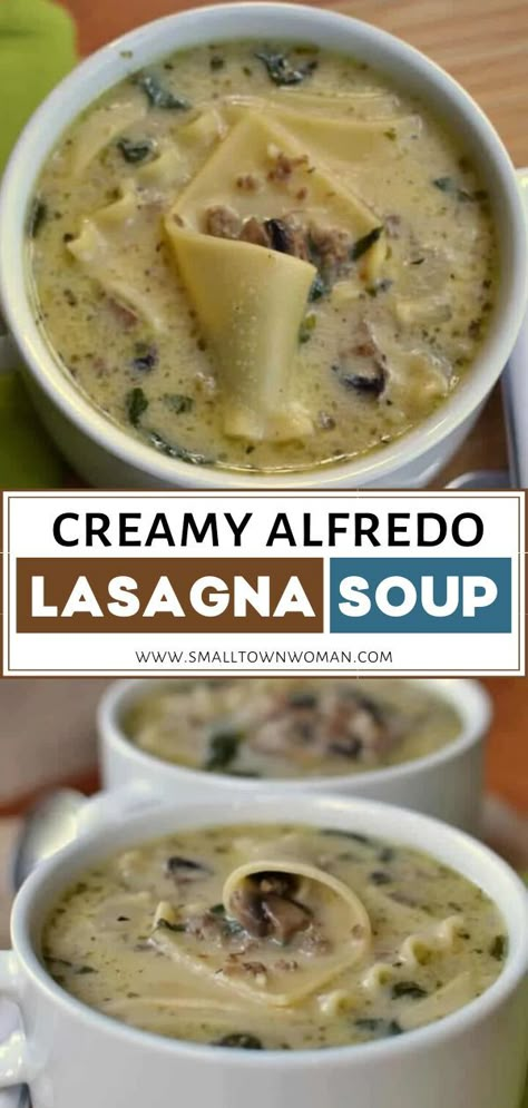 Alfredo Lasagna Soup, Creamy Lasagna, Hearty Winter Recipes, Comfort Food Soup, Pasta Soup Recipes, Alfredo Lasagna, Comfort Soup Recipes, Recipe For Dinner, Food Soup