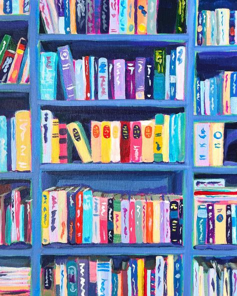 Painting Of A Bookshelf, Bookshelf Painting Art, Bookshelf Painting, Painted Bookshelves, Bookmarks Diy, Bookshelf Art, About Me Questions, 2025 Vision, Painting Art Projects