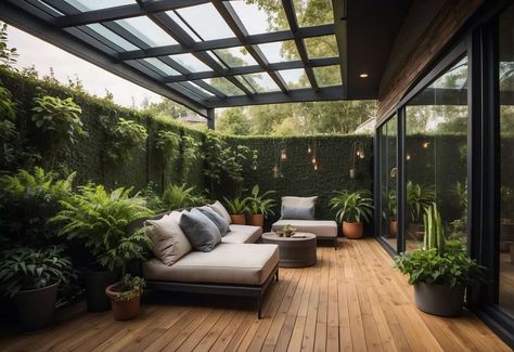 Patio Roof Extension Ideas: Enhancing Outdoor Living Spaces Outdoor Seating Area With Roof, Balcony On Flat Roof Extension, Alfresco Roof Extension, Extension With Roof Lantern, Clear Veranda Roof, Patio Extension Ideas, Patio Roof Extension Ideas, Outdoor Patio Designs, Roof Extension