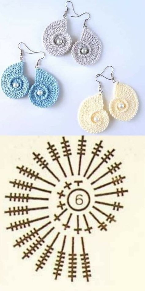 Crochet Jewelry Patterns, Crochet Earrings Pattern, Mode Crochet, Crochet Flower Patterns, Crochet Applique, Crochet Diagram, Earring Patterns, Crochet Techniques, Crochet Accessories