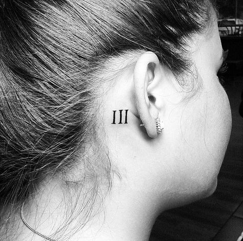 Aural Accessory Roman Numeral 3, Tattoo Behind The Ear, Symbols Of Strength Tattoos, Faith Tattoo On Wrist, Inner Arm Tattoos, Roman Numeral Tattoos, Hamsa Tattoo, 3 Tattoo, Egyptian Tattoo