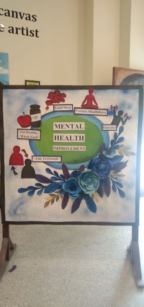 School Exhibition Ideas Display, Mental Health Board, Yoga Posters, School Exhibition, Mental Exercises, Yoga Poster, Career Quotes, Madhubani Art, Health Board